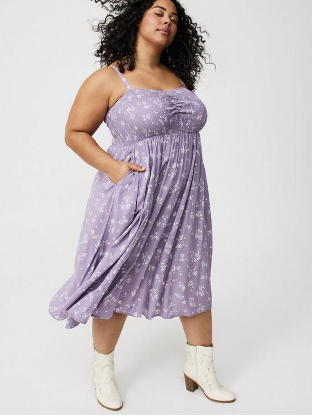 Torrid 2X Midi Challis Sweetheat Floral Smocked Bust Dress